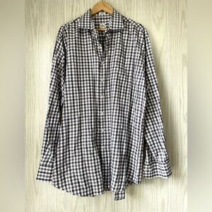 PETER MILLAR  Brown and White Checkered 100% Cotton Button Shirt Men's XL TALL